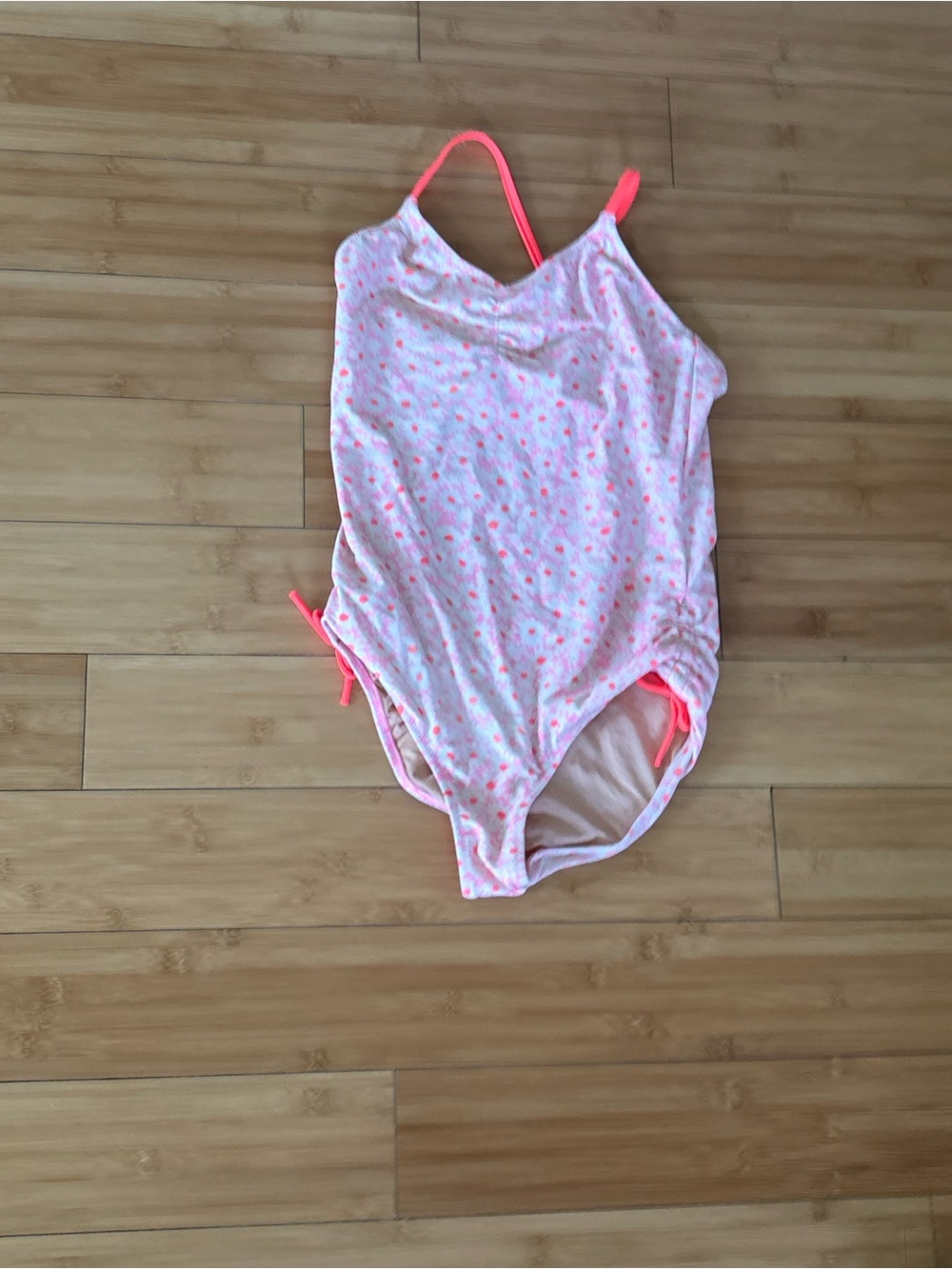 Crewcuts Pink Floral Swim One-Piece with Neon Coral Straps